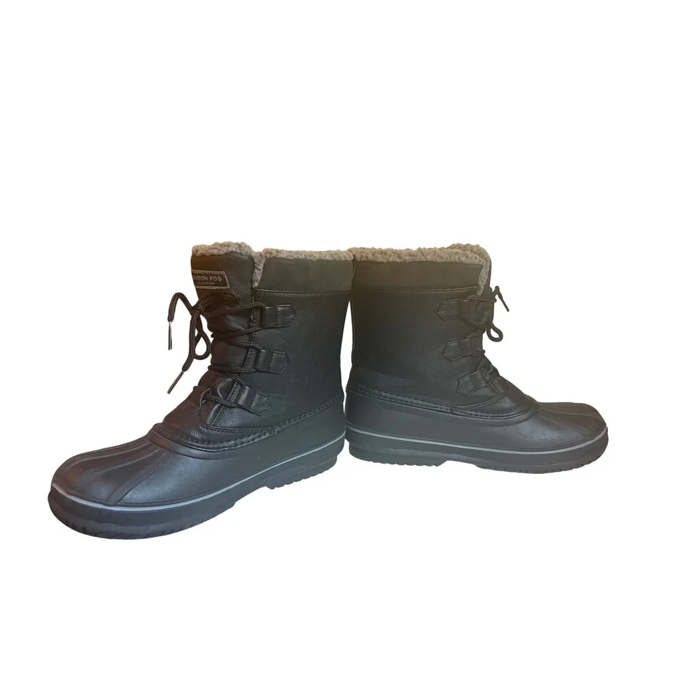 London Fog Big Boys Cheshire Winter Snow Duck Boots Black Faux Fur Lined Size 5